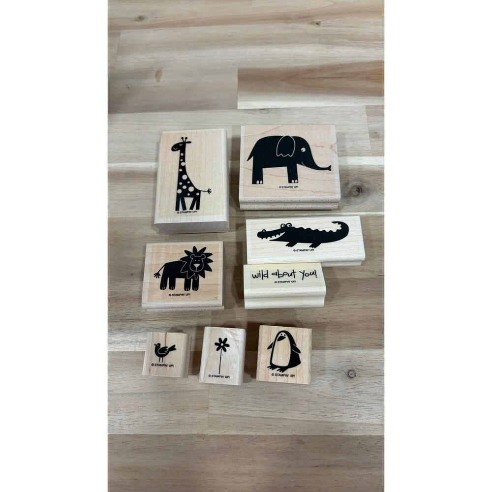 Stampin Up WILD ABOUT YOU Red Rubber Wood Mount Stamp Set of 8